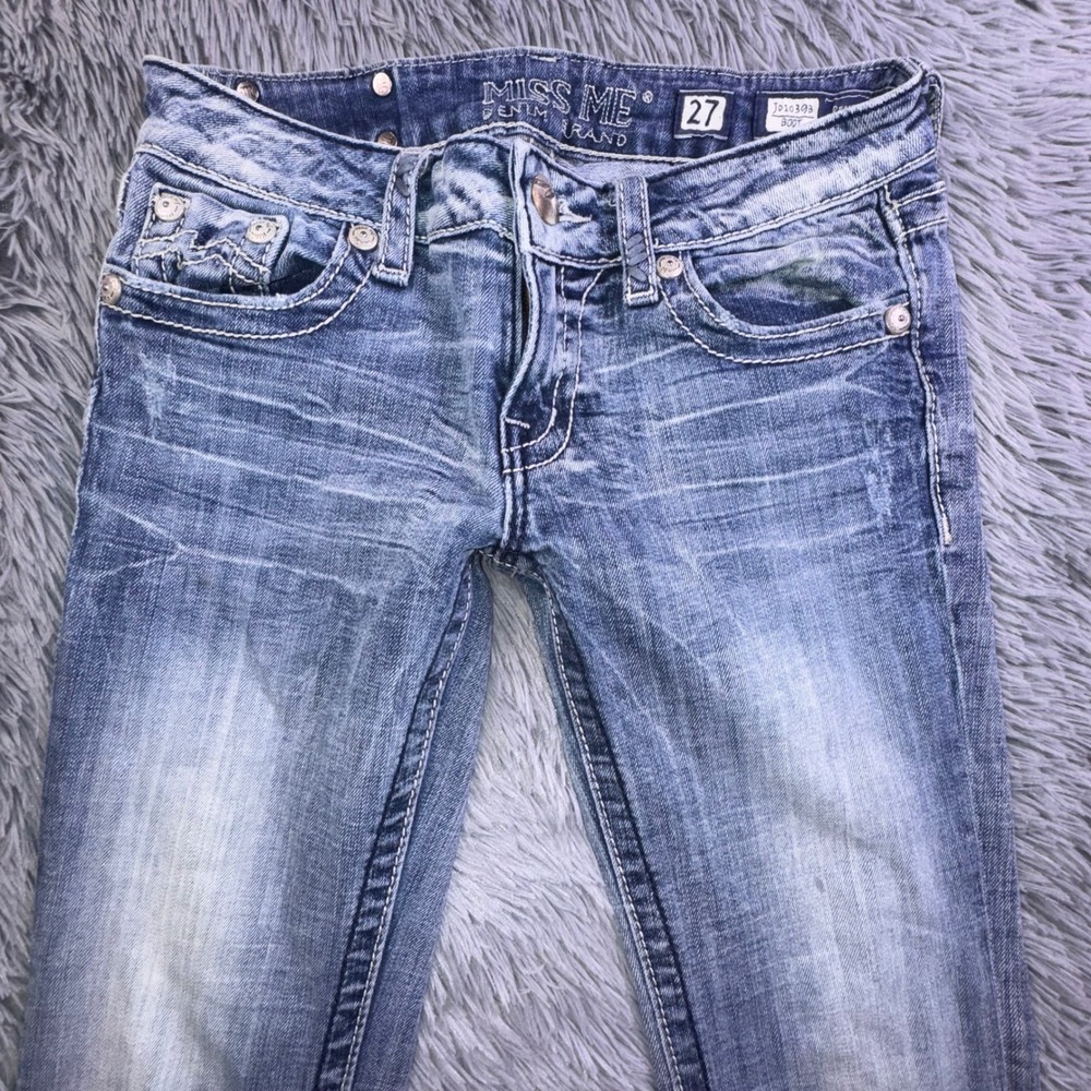 Miss Me Jeans Womens 27 Bootcut Embellished Pocket Medium Wash Flare Bell Bottom - Picture 5 of 15